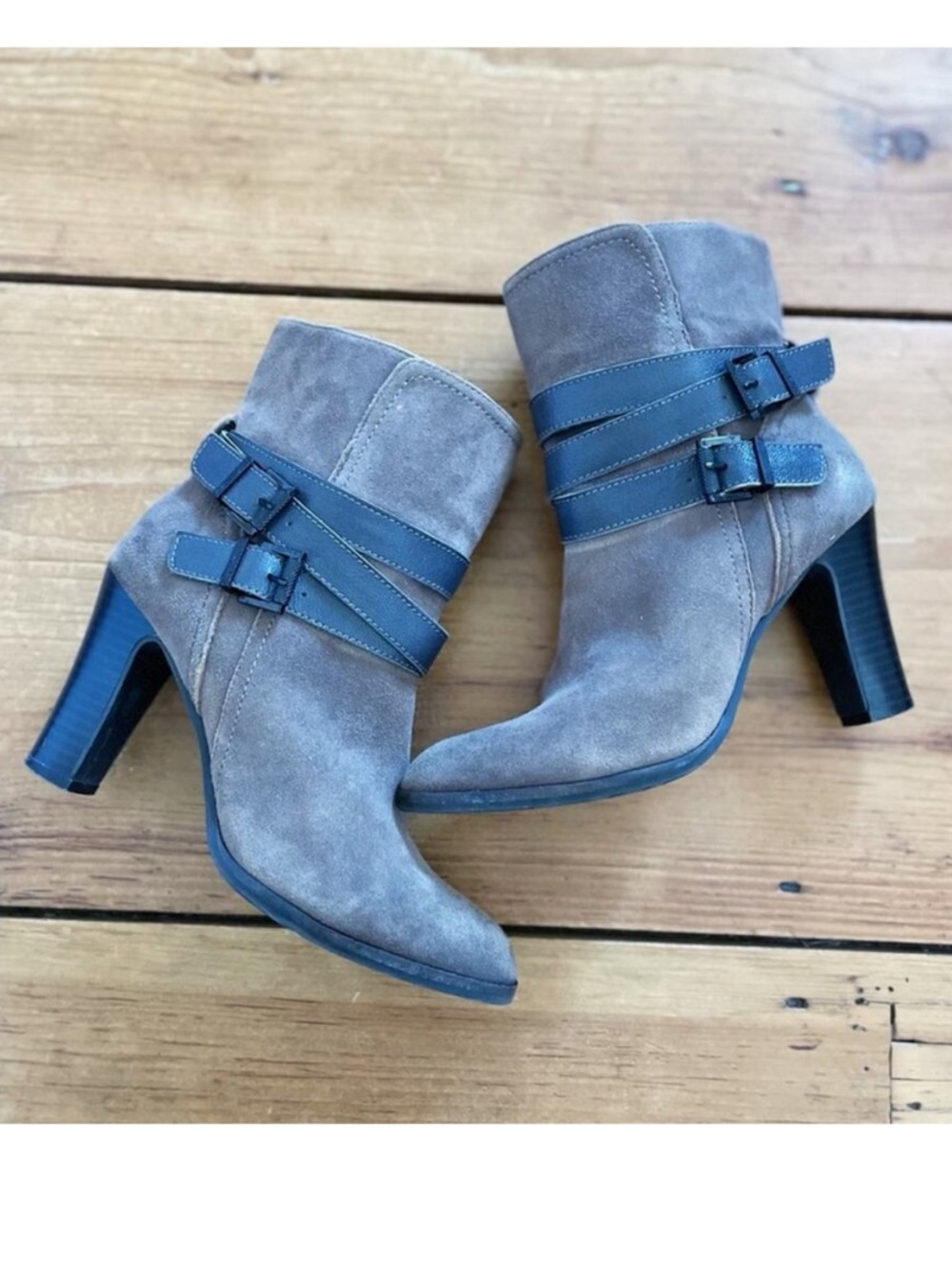 Nicole Faux Suede Heeled Ankle Boots Brown Tan Size 8